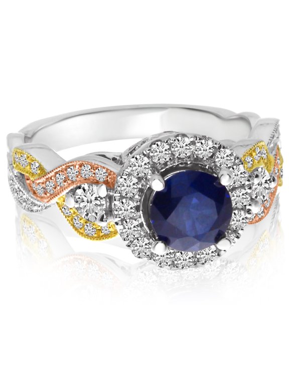 14k Tri-Color Sapphire and Diamond Ring
