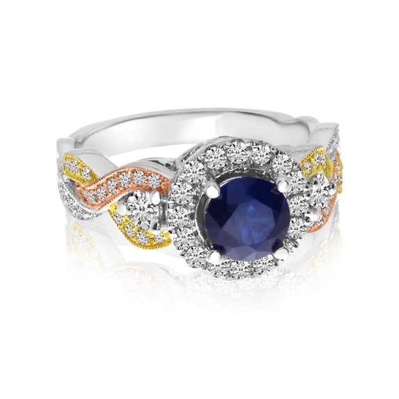 14k Tri-Color Sapphire and Diamond Ring