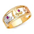 thumbnail image 1 of 14k Tri Color Solid Gold CZ Amethyst Elephant Charm Ring 8mm, 1 of 1