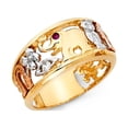 thumbnail image 1 of 14k Tri Color Solid Gold CZ White & Amethyst Lucky Charm Ring 10mm, 1 of 1