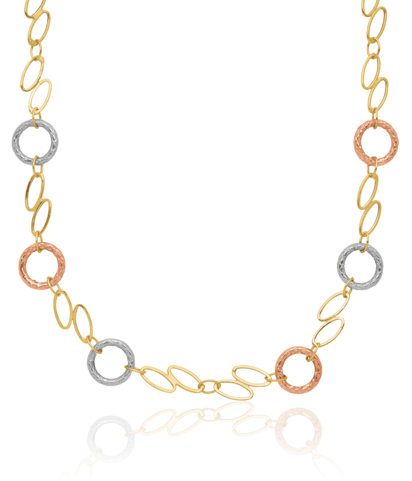 14K Solid Tri Color Pink White Yellow Gold Circle Round Geometric Chain Necklace