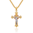 thumbnail image 1 of 14K Solid Tri Color Pink White Yellow Gold Lord Jesus Christ Crucifix Holy Cross Necklace Heart Irish Claddagh Celtic Religious Chain Pendant Charm Jewelry, 1 of 8