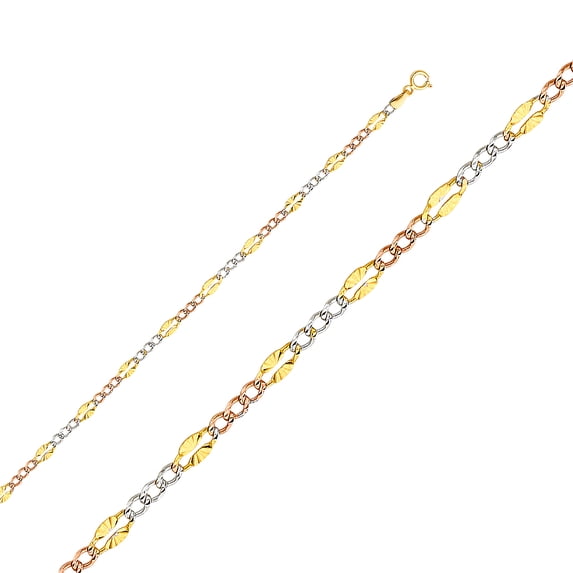 14k Tri Gold 3.7mm Star Stamped 3+1 Solid Figaro Pave Chain Link Necklace 20" Jewelry Female Unisex