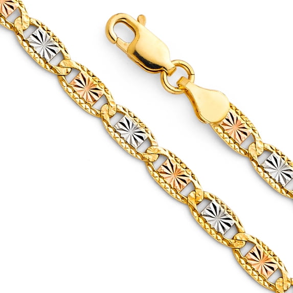 14k Tri Gold 4.2mm Star Stamped Edge Solid Valentino Chain Link Necklace 20" Jewelry Female Unisex