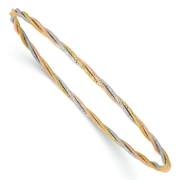 14k Tri-color Diamond Cut Twisted Bangle