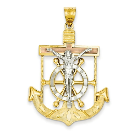 14k Tri-color Diamond-cut with Textured Mariner's Cross Pendant