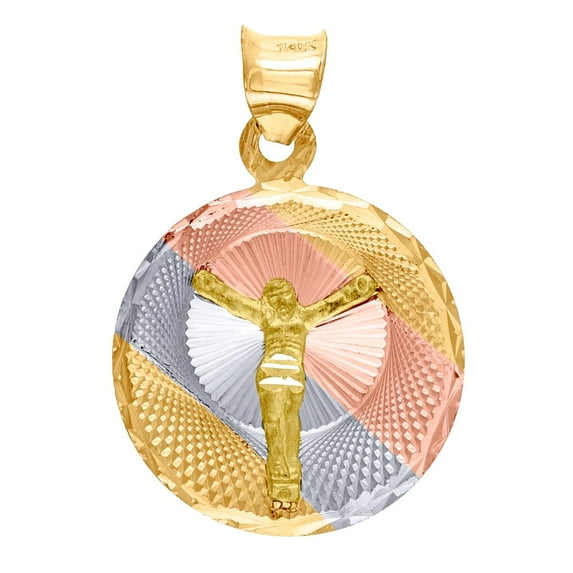 14k Tri-color Gold Mens Dc Textured Crucifix Religious Charm Pendant Necklace for Men - 1.2 Grams