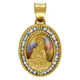 thumbnail image 1 of 14k Tri-color Gold Unisex CZ Textured Saint Barbara Religious Oval Charm Pendant Necklace 24.2x14mm Wide Pendant for Wom, 1 of 2