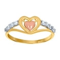 thumbnail image 1 of 14k Tri-color Gold Womens Cubic Zirconia Love Heart Engagement Ring 7.2x1.4mm Wide Statement Ring for Women, 1 of 2