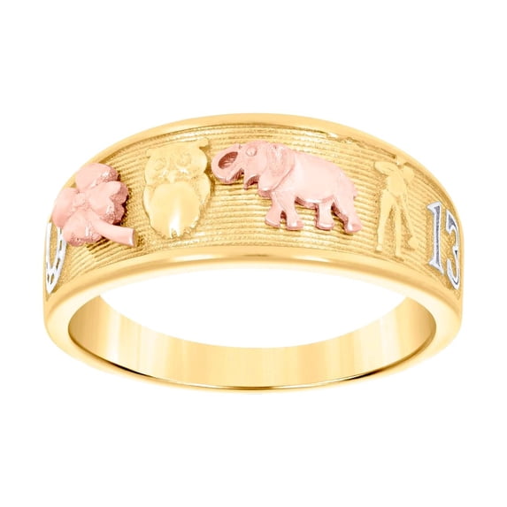 14k Tri-color Gold Womens Good Luck Ring 7.8x7.8mm Wide Ring for Women - 3.5 Grams