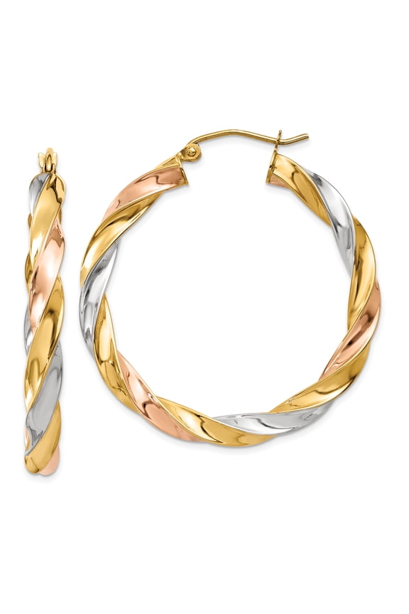 14k Tri-color Light Twisted Hoop Earrings