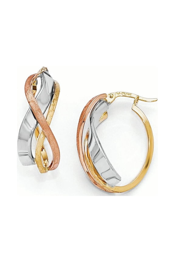 14k Tri-color Polished and Brushed Fancy Hoop Earrings