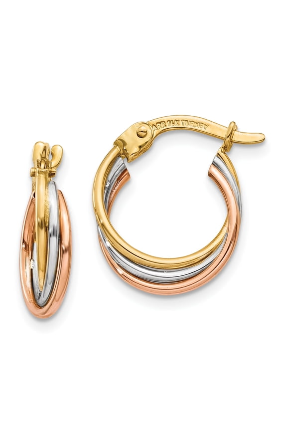 14k Tri-color Twisted Hoop Earrings