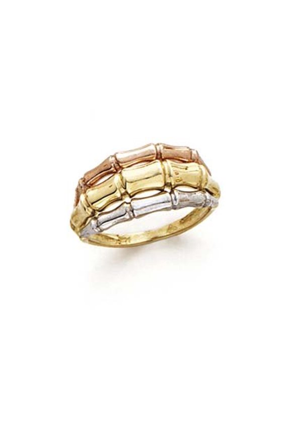 14k Tricolor Gold Bamboo Style Ring - 3.0 Grams - Size 7.0