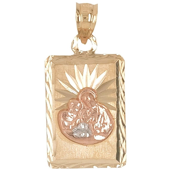 14k Tricolor Gold, Communion Confirmation Medal Religious Pendant Charm Rectangular 13mm