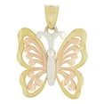 thumbnail image 1 of 14k Tricolor Gold, Elegant Butterfly in Flight Pendant Charm 22mm with 16" Dainty Neck Chain, 1 of 7
