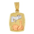 thumbnail image 1 of 14k Tricolor Gold, Mini Baptism Christening Medal Pendant Religious Charm 9mm with 18" Dainty Neck Chain, 1 of 5
