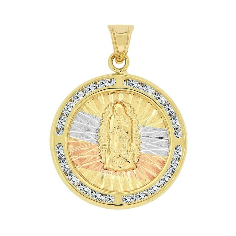 10k Tri-Color Gold Virgin Mary CZ Cubic Zirconia buy Religious Charm Pendant