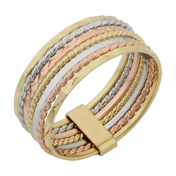 KoolJewelry 14k Tricolor Gold Seven Days Stack Ring | Gold Jewelry for Women
