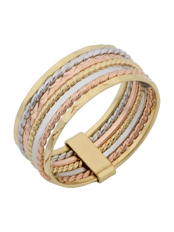 KoolJewelry 14k Tricolor Gold Seven Days Stack Ring | Gold Jewelry for Women