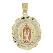 GIVEMEGOLD 14k Tricolor Gold, Virgin Mary Ntra Sra De Guadalupe Pendant Religious Charm Oval Sparkly Cuts 18mm NO Necklace