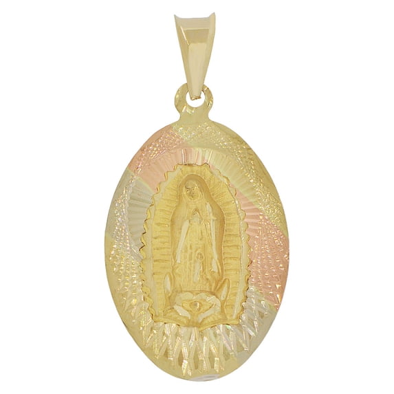 14k Tricolor Gold, Virgin Mary Religious Pendant Charm Oval 17mm NO Necklace