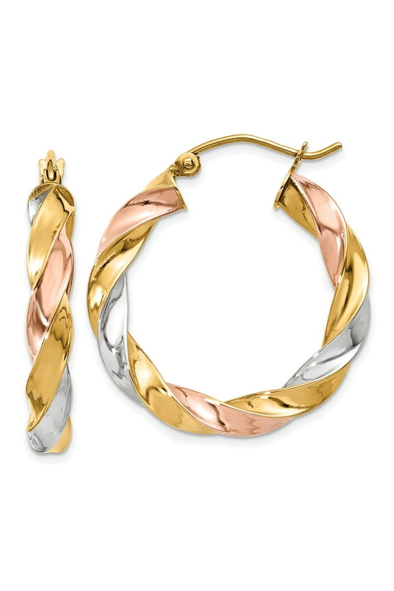 14k Tricolor Light Twisted Hoop Earrings