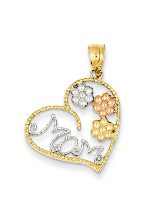14k Tricolor MOM & Flowers Pendant