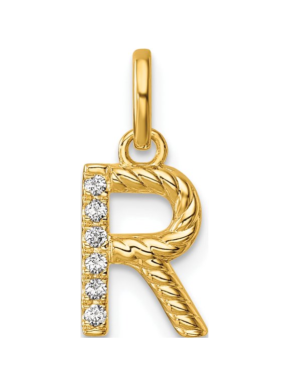 14K Yellow Gold Twisted .05 ct. Diamond Initial R Charm