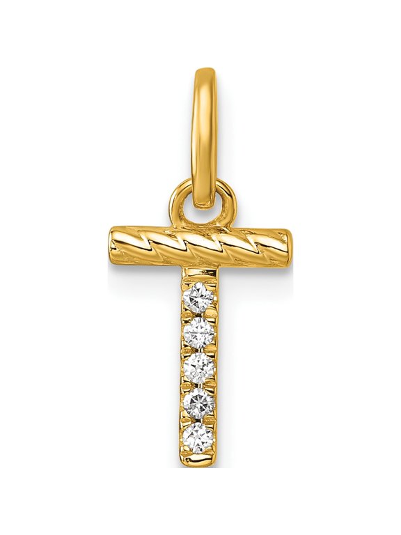 14K Yellow Gold Twisted .05 ct. Diamond Initial T Charm
