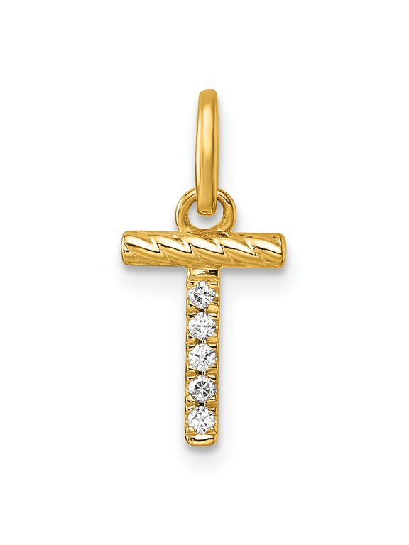 14k Twisted .05 ct. Diamond Initial T Charm