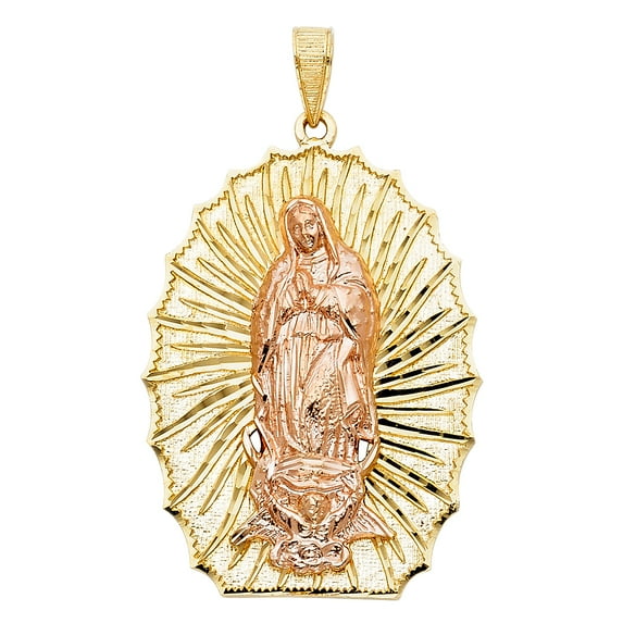 14k Two-Color Gold Bendita Virgin María Promesa Medalla Pendant Ungido Charm Jewelry Female Unisex