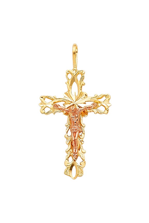 14k Two-Color Gold Distinctive Christian Symbol Modern Crucifix Cross Pendant Jewelry Female Unisex