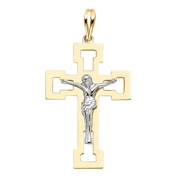 14k Two-Color Gold Holy Jesus Christ Crucifix Pendant Charm Jewelry Female Unisex