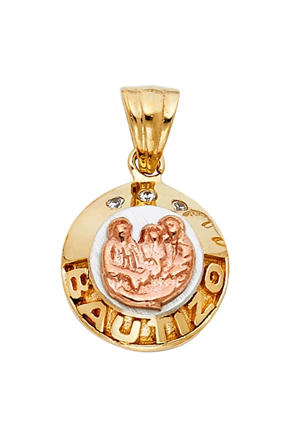 14k Two-Color Gold Mi Bautizo Holy Baptism Ceremony Pendant Charm Jewelry Female Unisex