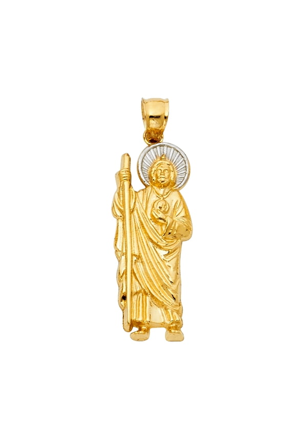 14k Two-Color Gold Moses with Staff Pendant Christian Jewish Prophet Charm Jewelry Female Unisex