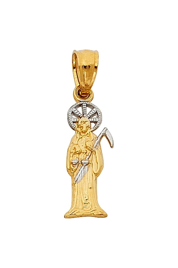14k Two-Color Gold Santa Muerte Pendant Death Ornate High Polish Dead Charm Jewelry Female Unisex