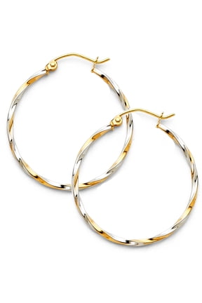 14k Two-Color Gold Twist Celtic Knot Braid Weave Hinge Clasp Earrings Jewelry Female Unisex
