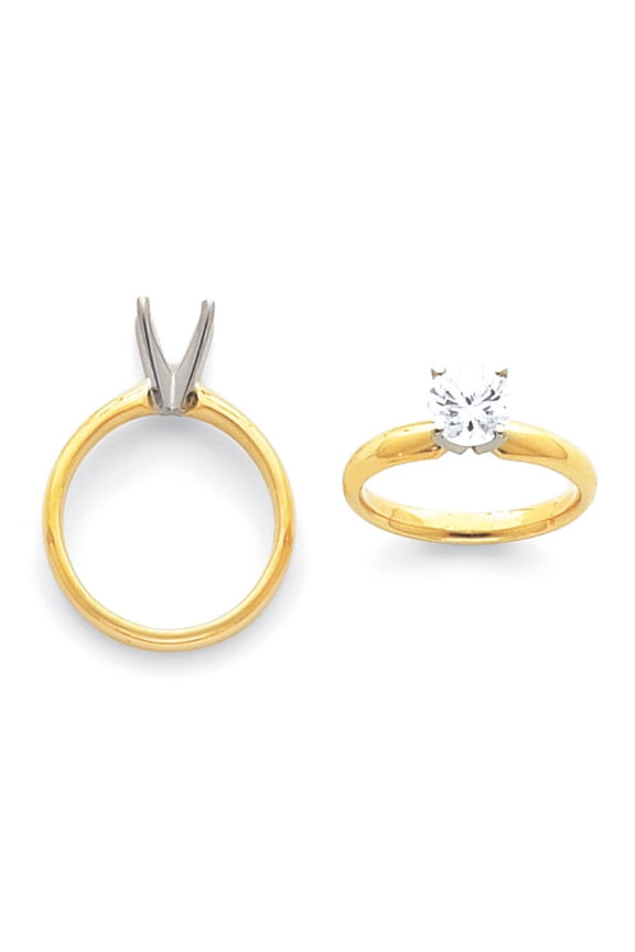 14k Two-Tone 1 carat Medium-Weight Comfort-Fit 4-Prong Round Solitaire Ring Mounting