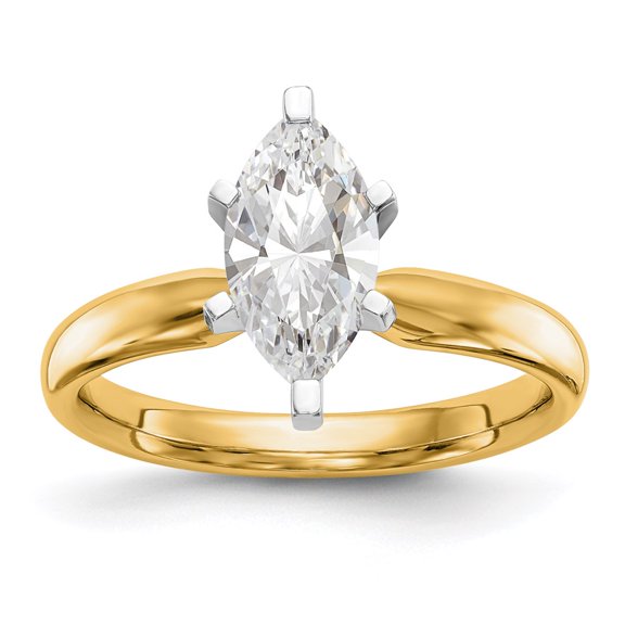 14k Two-Tone 1 carat Medium-Weight Comfort-Fit 6-Prong Tulip-Head Marquise Solitaire Ring Mounting