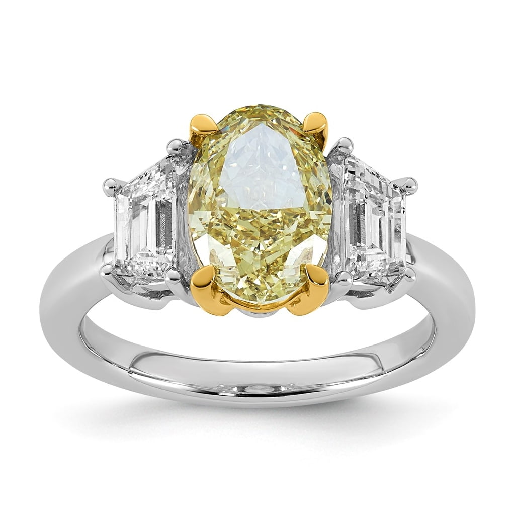 14k Two-Tone Gold 4 1/3ct Lab Grown Dia. Oval VS+ Cert. Vivid Yellow ...