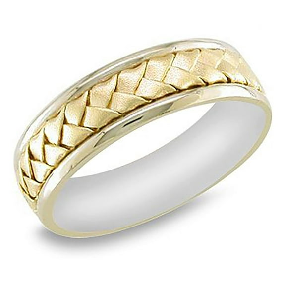 14k Two-Tone Gold 7MM Hand Braided Design Wedding Band Comfort fit Size 6.5