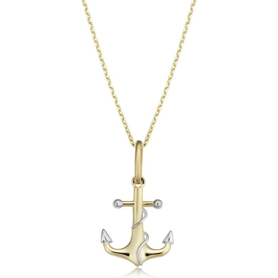 KoolJewelry 14k Two-tone Gold Anchor Necklace (fits 16" or 18")