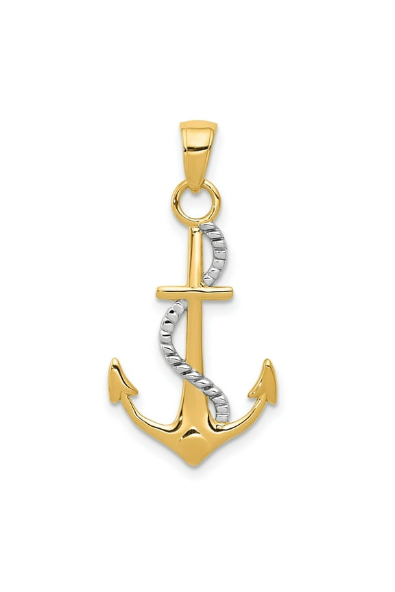 14k Two-Tone Gold Anchor Pendant with Rope Detail for Men or Unisex, Nautical Maritime Necklace Symbolizing Strength Faith and Hope, Christian Religious Charm Jewelry