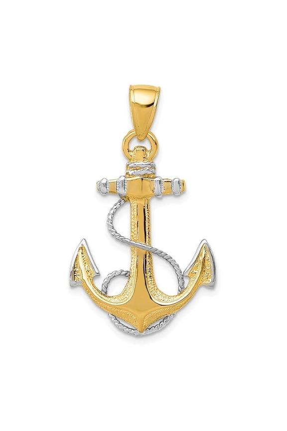 14k Two-Tone Gold Anchor With Rope Pendant - 2.3 Grams - Measures 32.5x19.5mm
