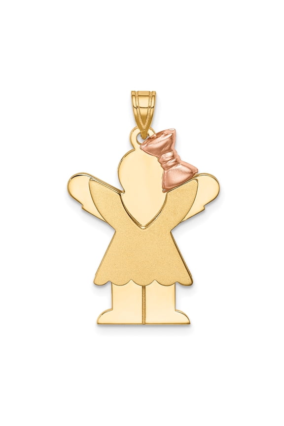 14k Two-Tone Gold Angel Pendant with Rose Bow, Religious Necklace for Women, Symbol of Faith Love Protection, Christian Jewelry for Baptism Confirmation Keepsake