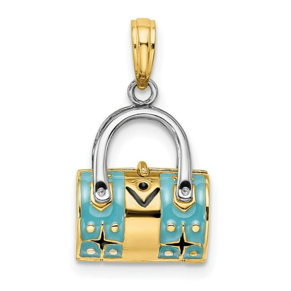 14k Two-Tone Gold Aqua Enameled Purse Pendant