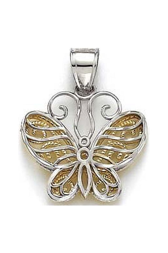 14k Two-Tone Gold Butterfly Gallery Pendant - 2.0 Grams