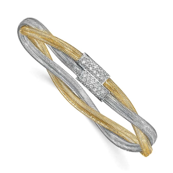14k Two Tone Gold C.Z Mesh Stretch Bracelet