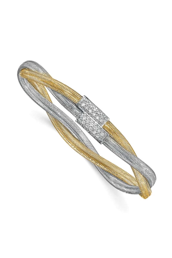 14k Two Tone Gold C.Z Mesh Stretch Bracelet